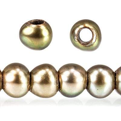 6-7mm Fern Green Large Hole Off Round Pearl 2.5mm drill hole, 15 inch, 75 pieces - Beadsofcambay.com