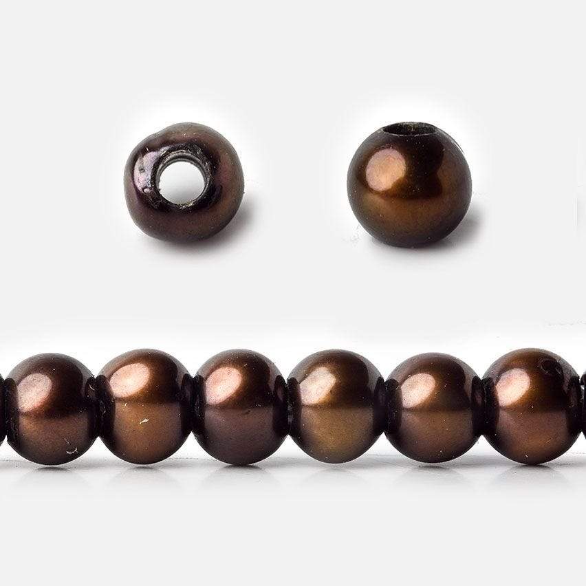 6-7mm Golden Brown Large Hole Off Round Pearl 2.5mm drill hole, 15 inch, 72 pieces - Beadsofcambay.com