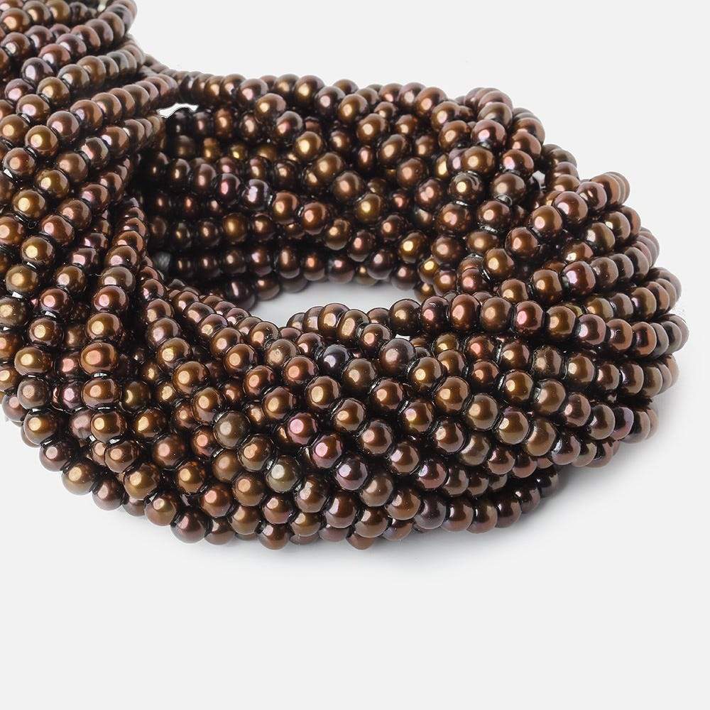 6-7mm Golden Brown Large Hole Off Round Pearl 2.5mm drill hole, 15 inch, 72 pieces - Beadsofcambay.com