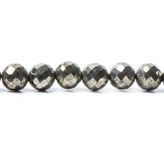 6-7mm Golden Pyrite faceted round beads 8 inches 32 beads - Beadsofcambay.com