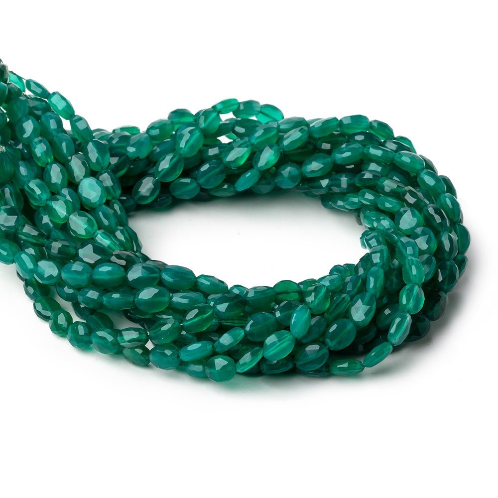 6-7mm Green Chalcedony Faceted Oval Beads 12.5 inch 43 pieces - Beadsofcambay.com