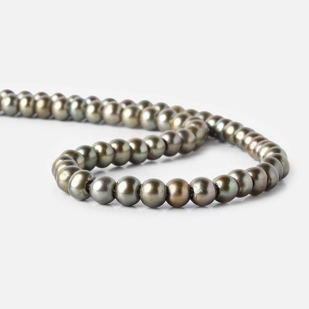 6-7mm Irish Greens Large Hole Off Round Pearl 2.5mm drill hole, 15 inch, 75 pieces - Beadsofcambay.com