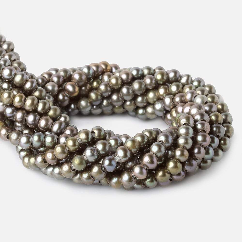 6-7mm Irish Greens Large Hole Off Round Pearl 2.5mm drill hole, 15 inch, 75 pieces - Beadsofcambay.com