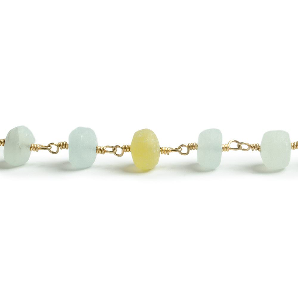 6-7mm Matte Beryl & Aqua rondelle Gold Chain by the foot 30 pieces - Beadsofcambay.com