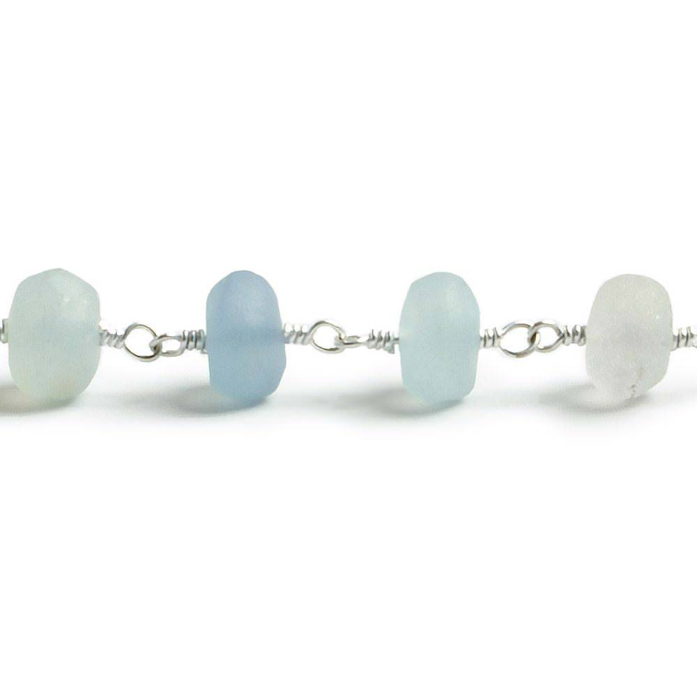 6-7mm Matte Beryl & Aqua rondelle Silver Chain by the foot 30 pieces - Beadsofcambay.com