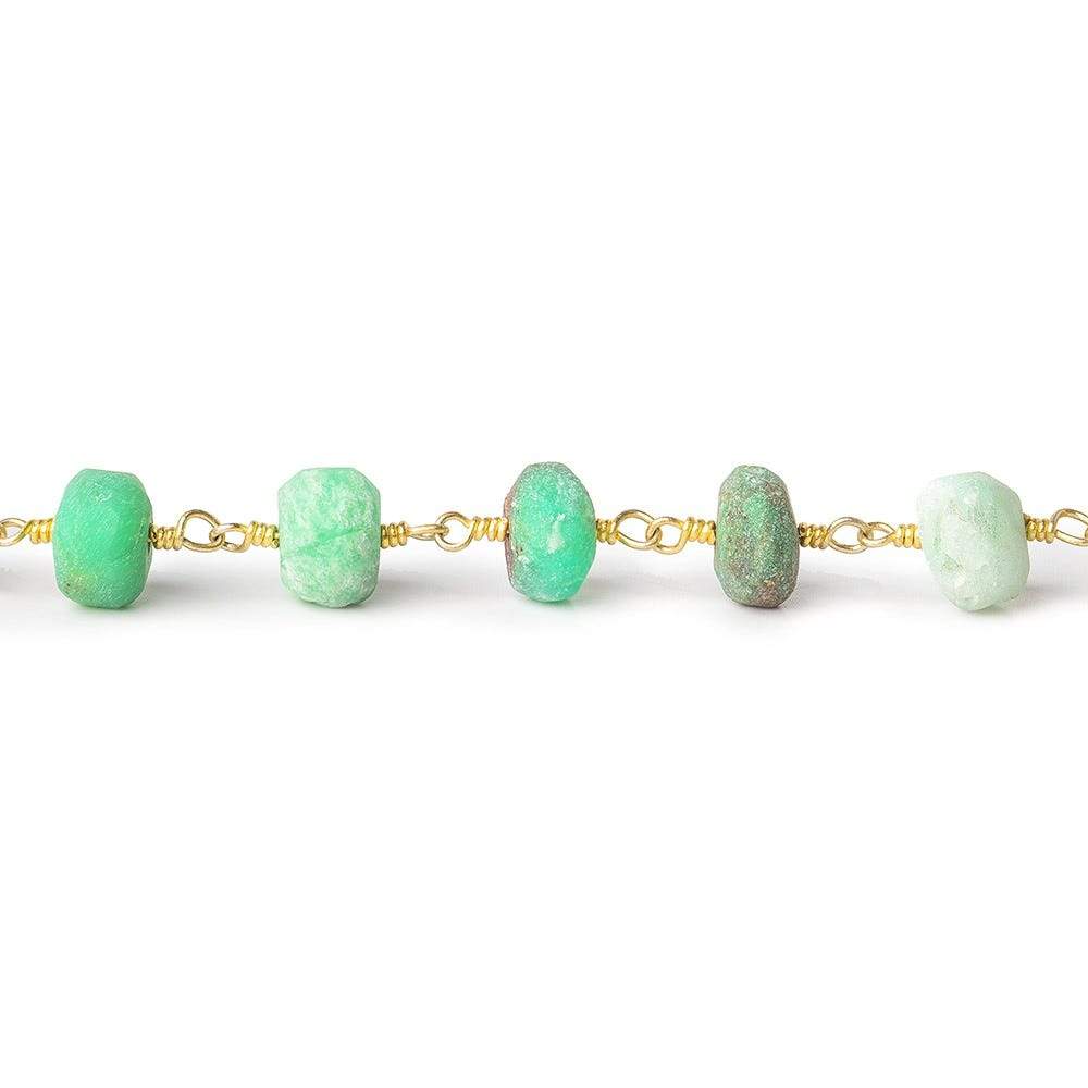 6-7mm Matte Chrysoprase rondelle Gold Chain sold by the foot 26 pieces - Beadsofcambay.com