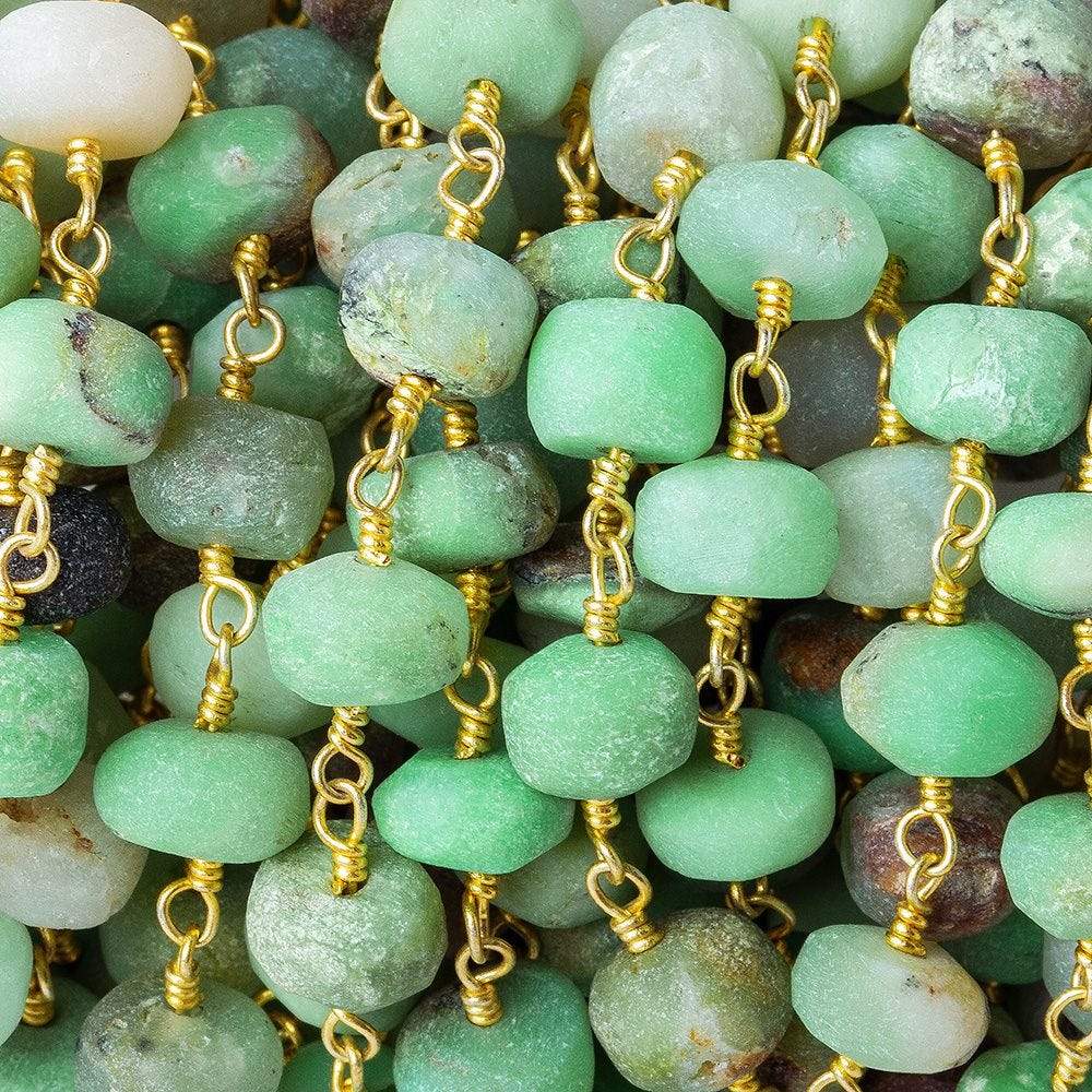 6-7mm Matte Chrysoprase rondelle Gold Chain sold by the foot 26 pieces - Beadsofcambay.com