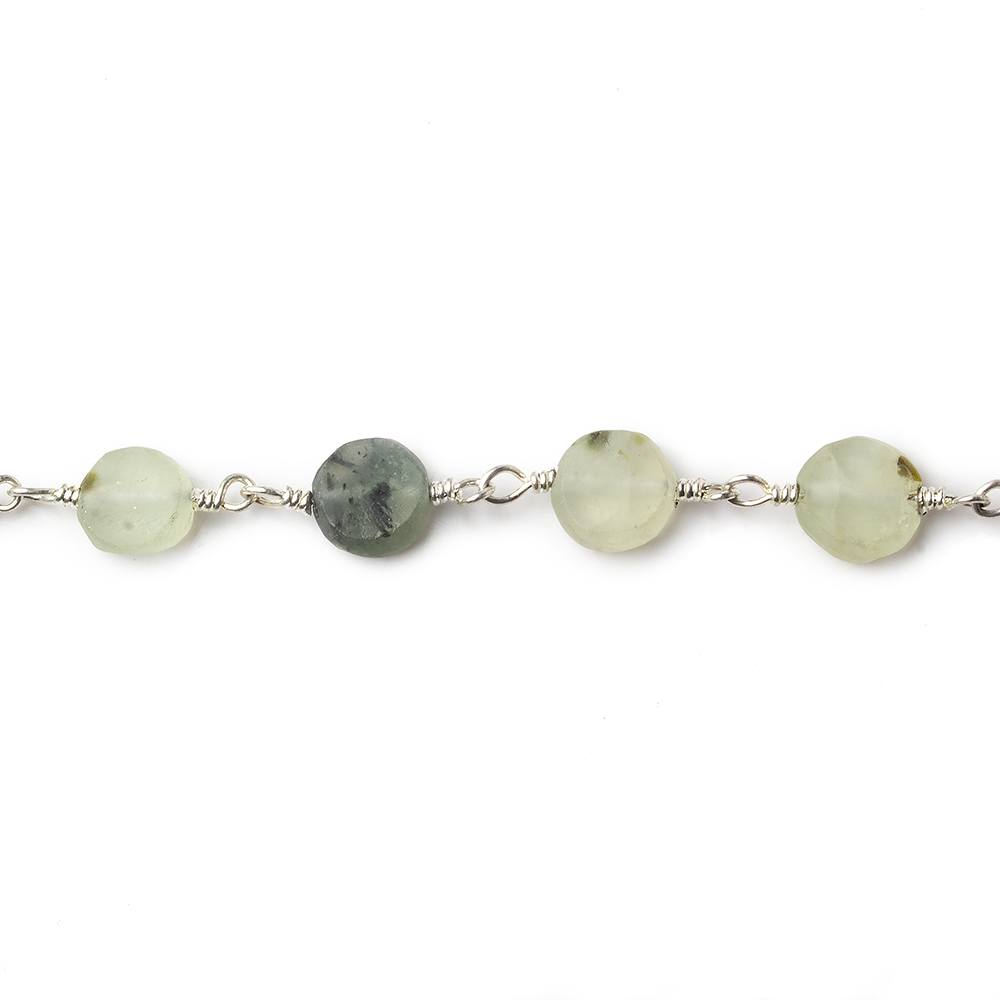 6-7mm Matte Dendritic Prehnite plain coin Silver plated Chain by the foot - Beadsofcambay.com