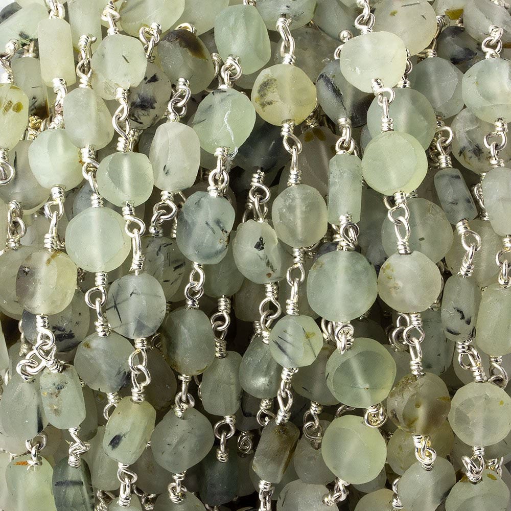 6-7mm Matte Dendritic Prehnite plain coin Silver plated Chain by the foot - Beadsofcambay.com