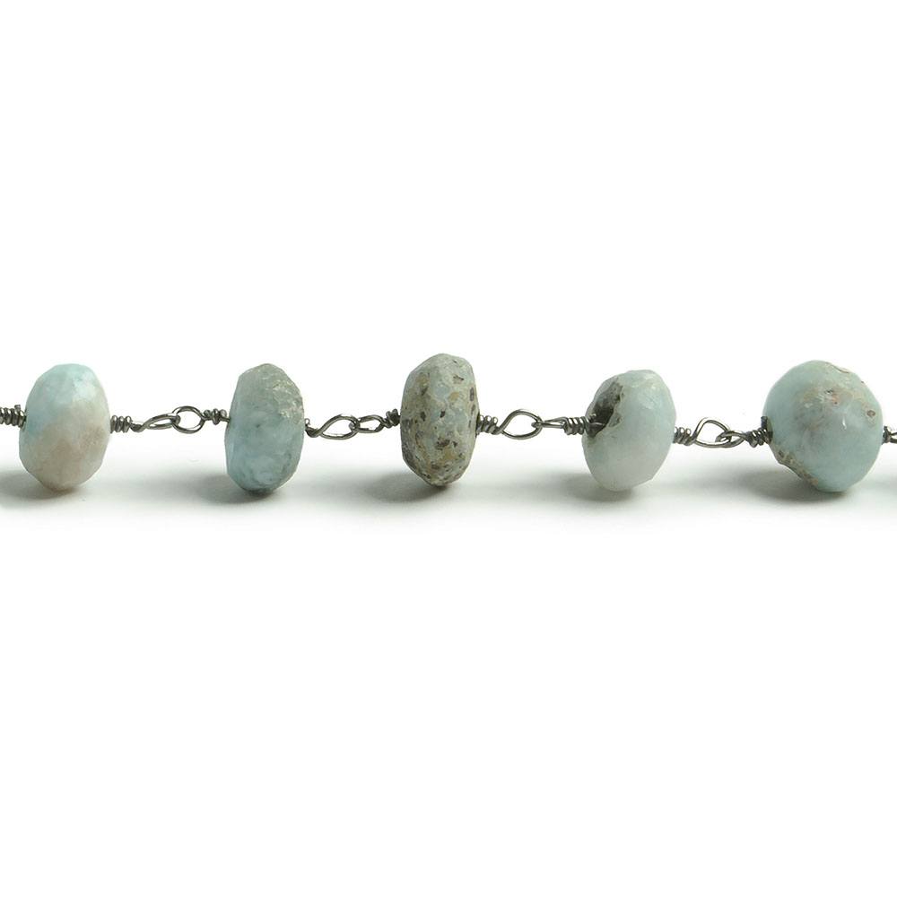 6-7mm Matte Larimar rondelle Black Gold plated Chain by the foot with approximately 30 pieces - Beadsofcambay.com