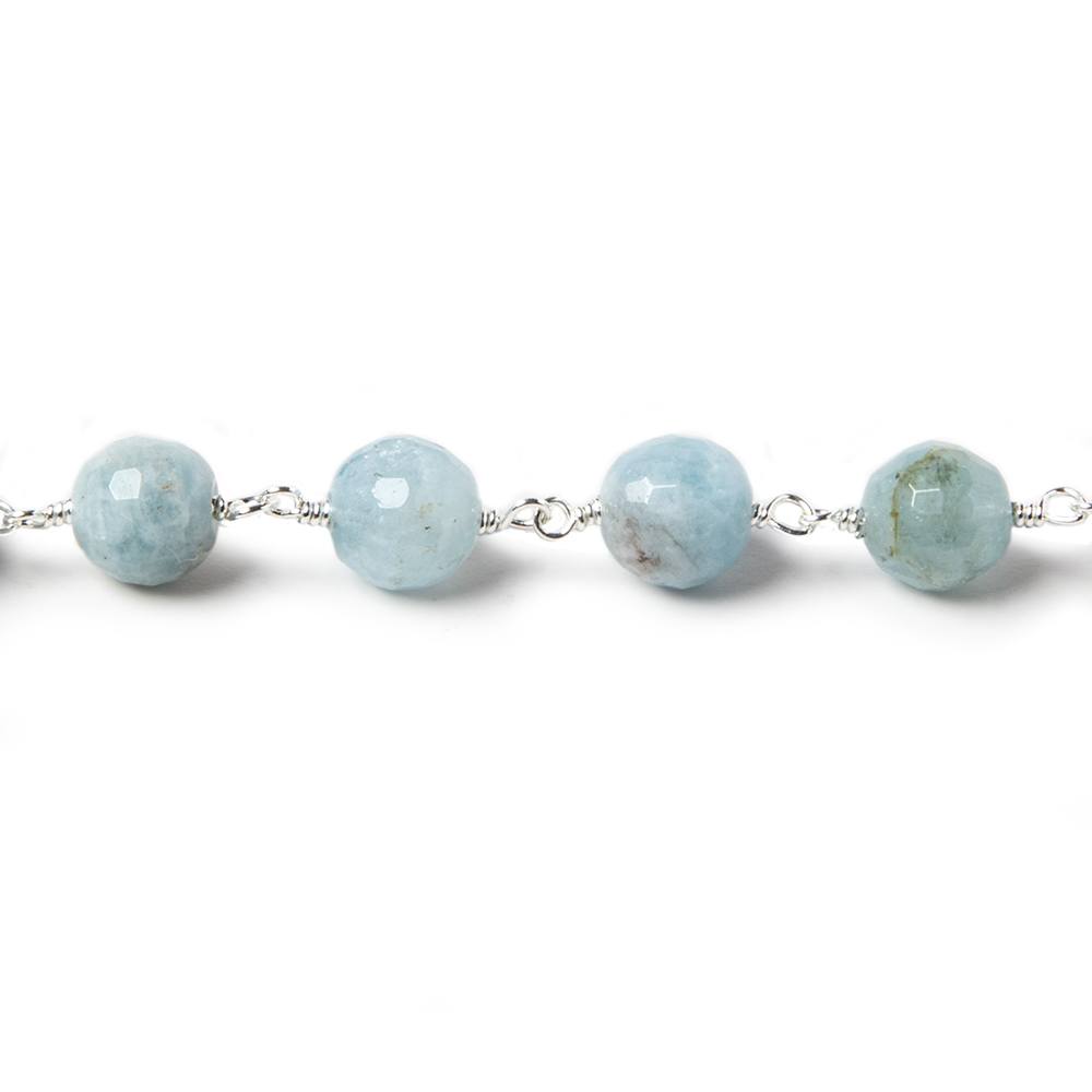 6-7mm Milky Aquamarine faceted round Silver plated Chain by the foot 25 pcs - Beadsofcambay.com