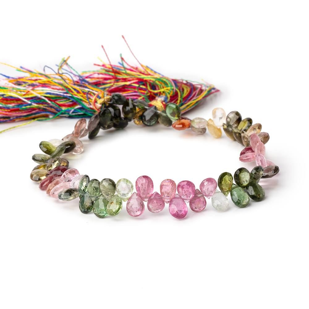 6-7mm Multi Color Tourmaline Faceted Pear Beads 8 inch 74 pieces - Beadsofcambay.com