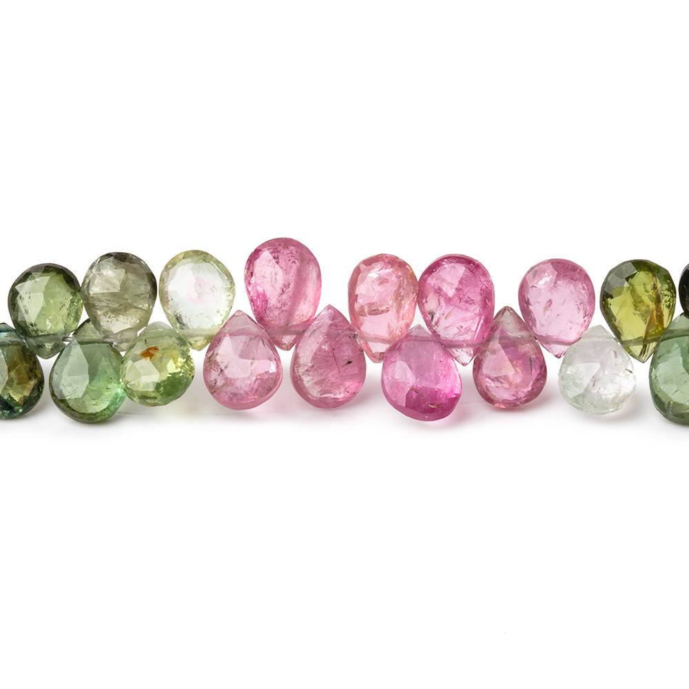 6-7mm Multi Color Tourmaline Faceted Pear Beads 8 inch 74 pieces - Beadsofcambay.com