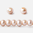 6-7mm Pink Ice Large Hole Off Round Freshwater Pearl 2.5mm drill hole, 15 inch, 75 pieces - Beadsofcambay.com