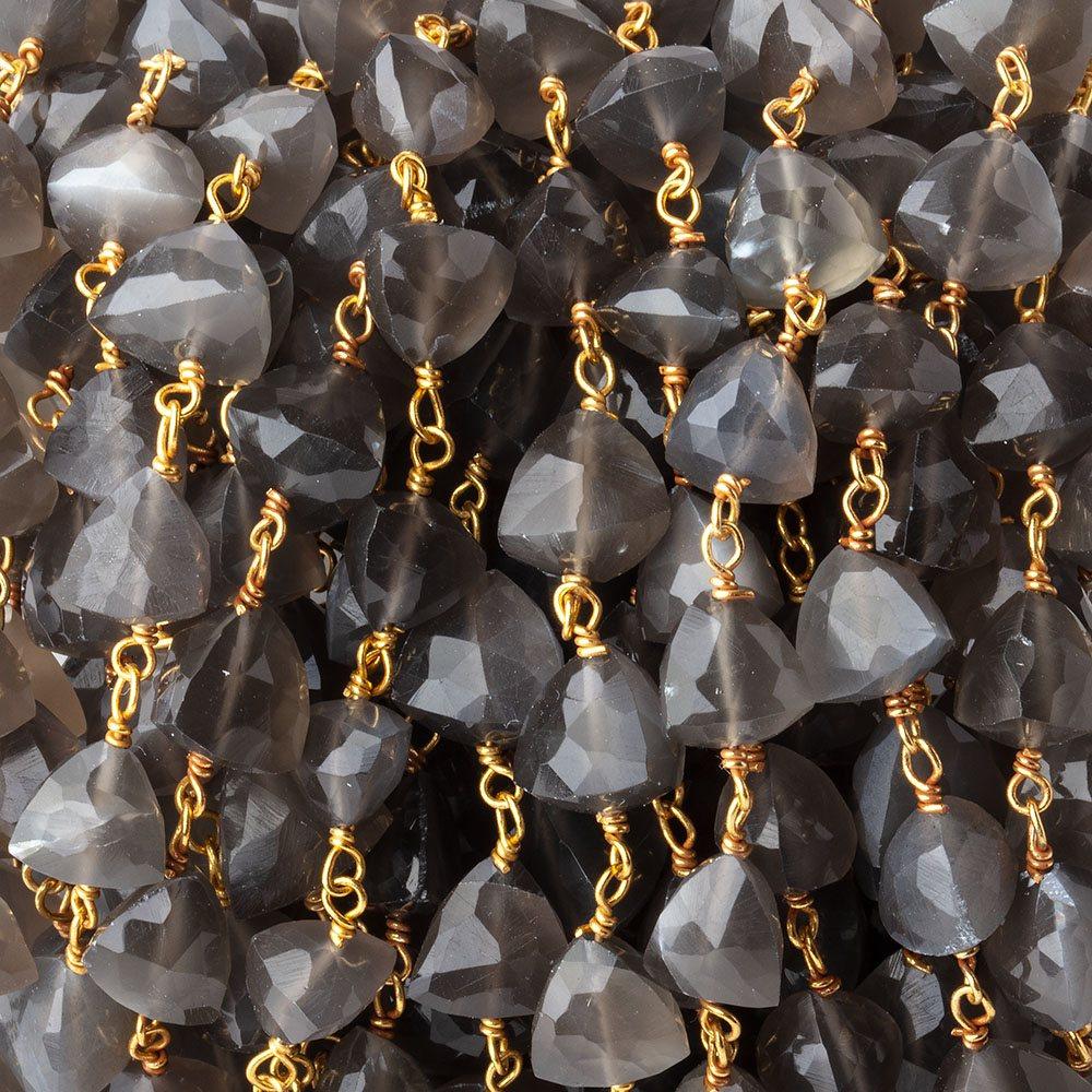 6-7mm Platinum Moonstone Faceted Trillions on Vermeil Chain by the Foot 25 beads - Beadsofcambay.com