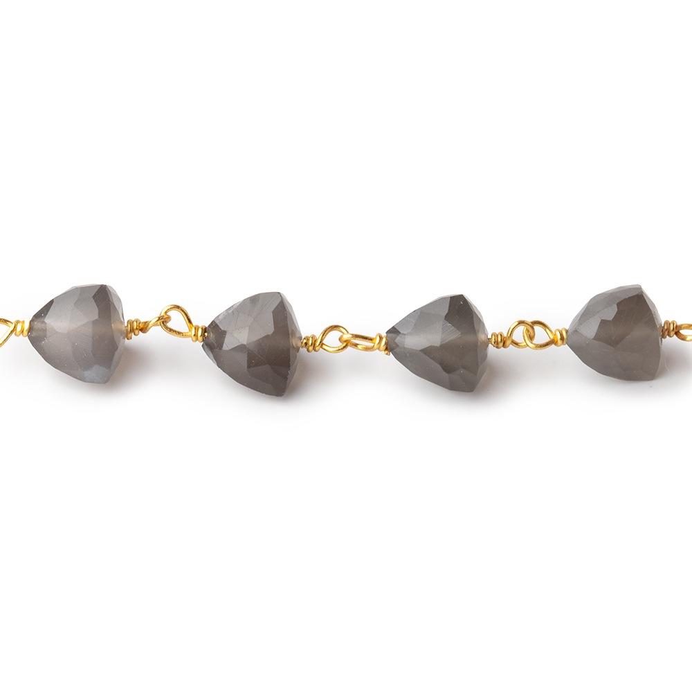 6-7mm Platinum Moonstone Faceted Trillions on Vermeil Chain by the Foot 25 beads - Beadsofcambay.com