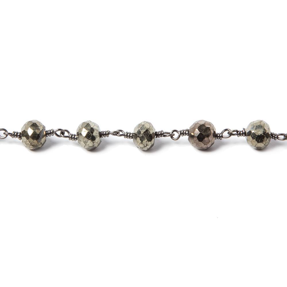 6-7mm Pyrite faceted rondelle Black Gold Chain by the foot 24 pieces - Beadsofcambay.com