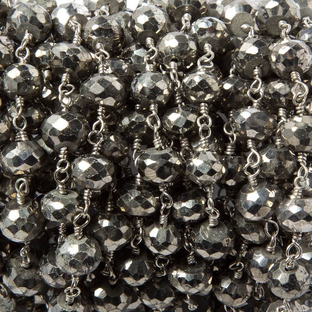 6-7mm Pyrite faceted rondelle Silver Chain by the foot 24 pieces - Beadsofcambay.com