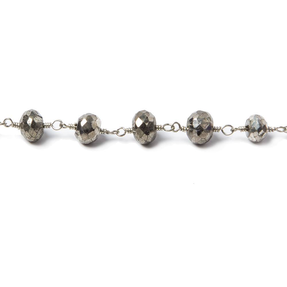 6-7mm Pyrite faceted rondelle Silver Chain by the foot 24 pieces - Beadsofcambay.com