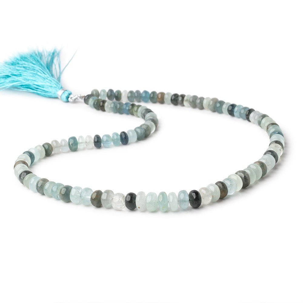 6-8.5mm Aquamarine & Moss Aquamarine Plain Rondelles 18 inch 98 Beads AA - Beadsofcambay.com