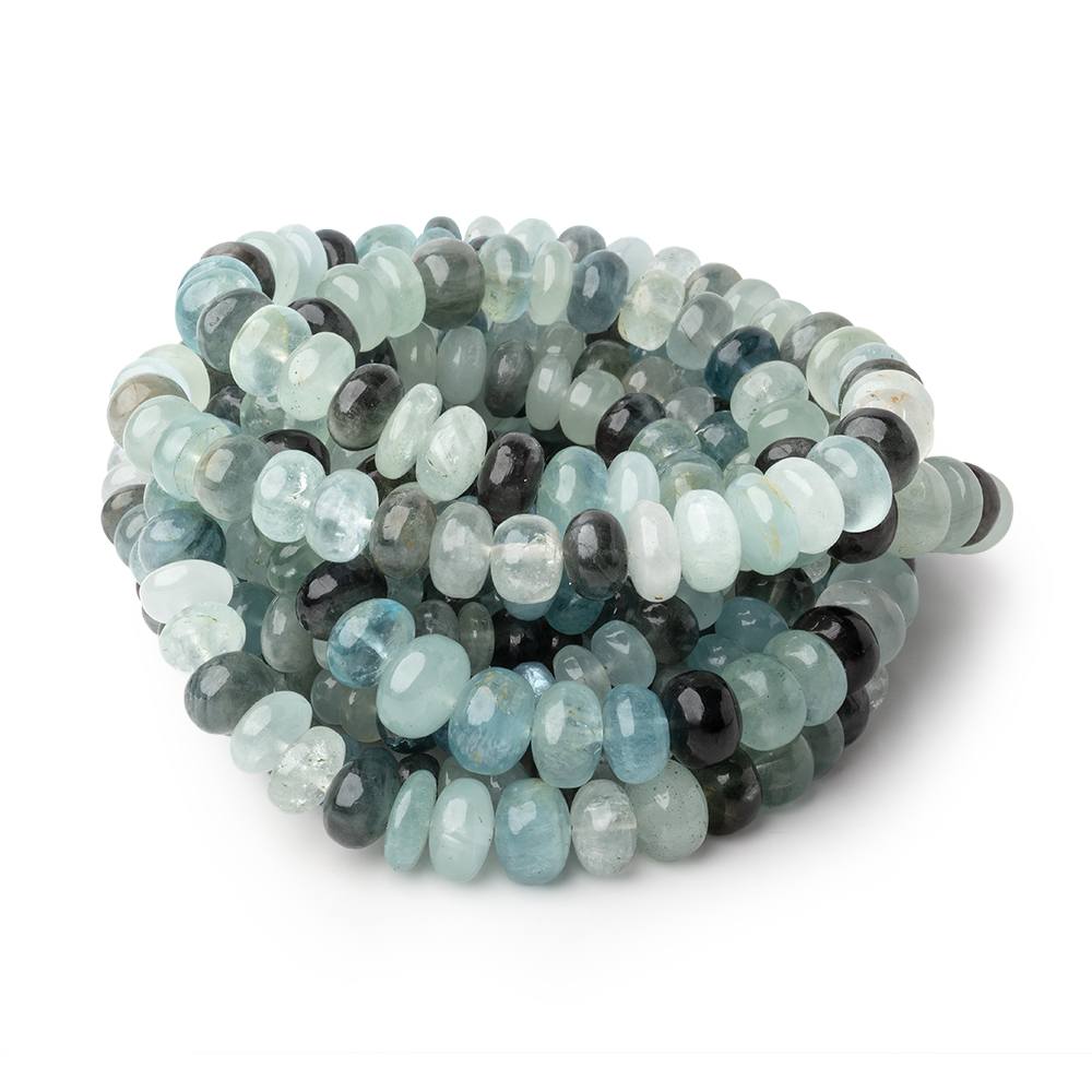 6-8.5mm Aquamarine & Moss Aquamarine Plain Rondelles 18 inch 98 Beads AA - Beadsofcambay.com