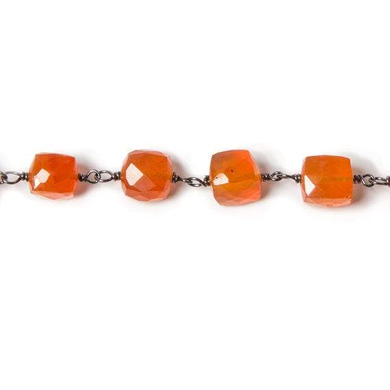 6-8.5mm Carnelian faceted cube Black Gold plated Silver Chain by the foot - Beadsofcambay.com