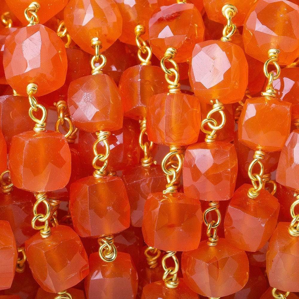 6-8.5mm Carnelian faceted cube Vermeil Chain by the foot - Beadsofcambay.com