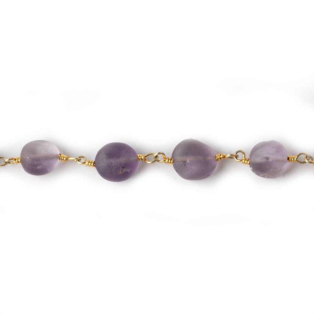 6-8mm Matte Amethyst plain coin Gold plated Chain by the foot 23 pieces - Beadsofcambay.com