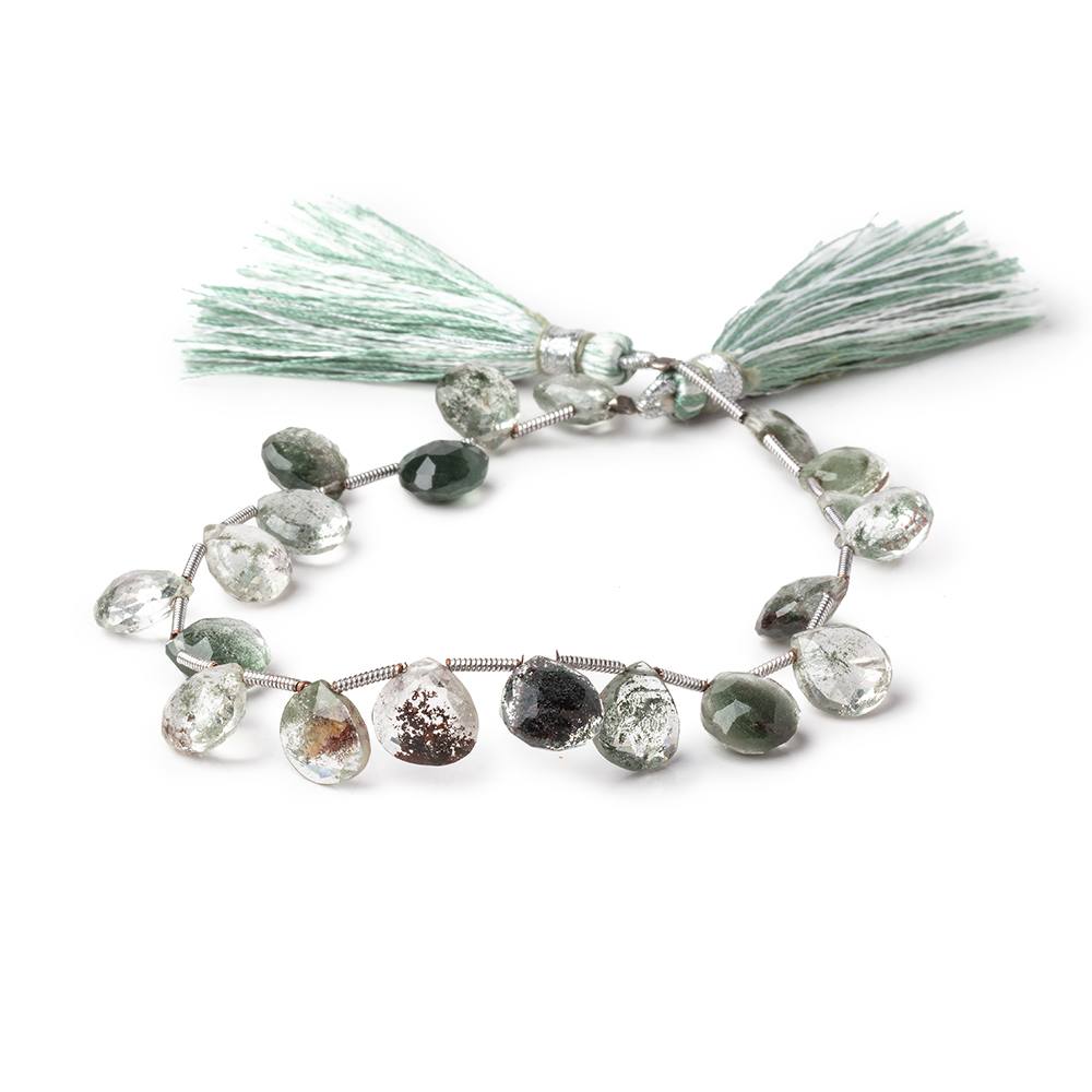 6-8mm Moss Quartz Faceted Heart Beads 8 inch 20 pieces AA - Beadsofcambay.com