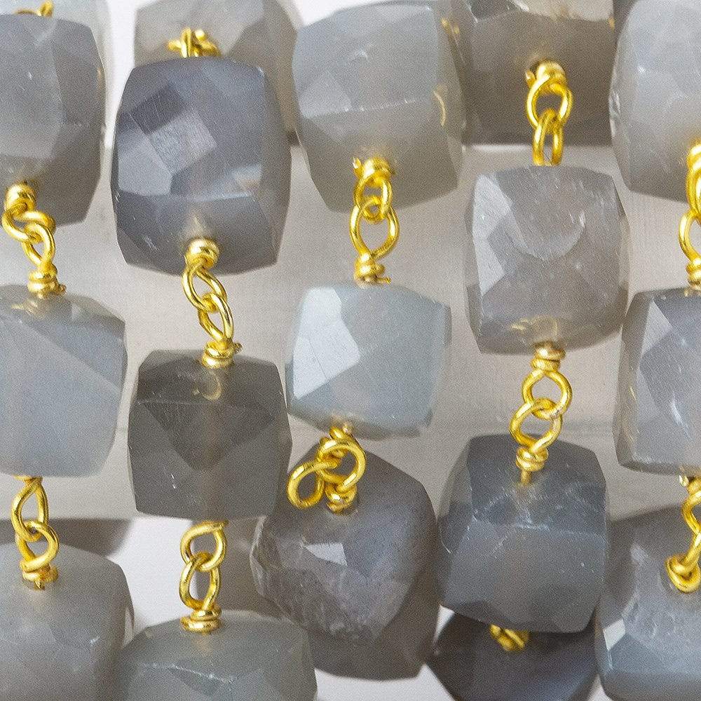 6-8mm Platinum Moonstone faceted cube Vermeil Chain by the foot - Beadsofcambay.com