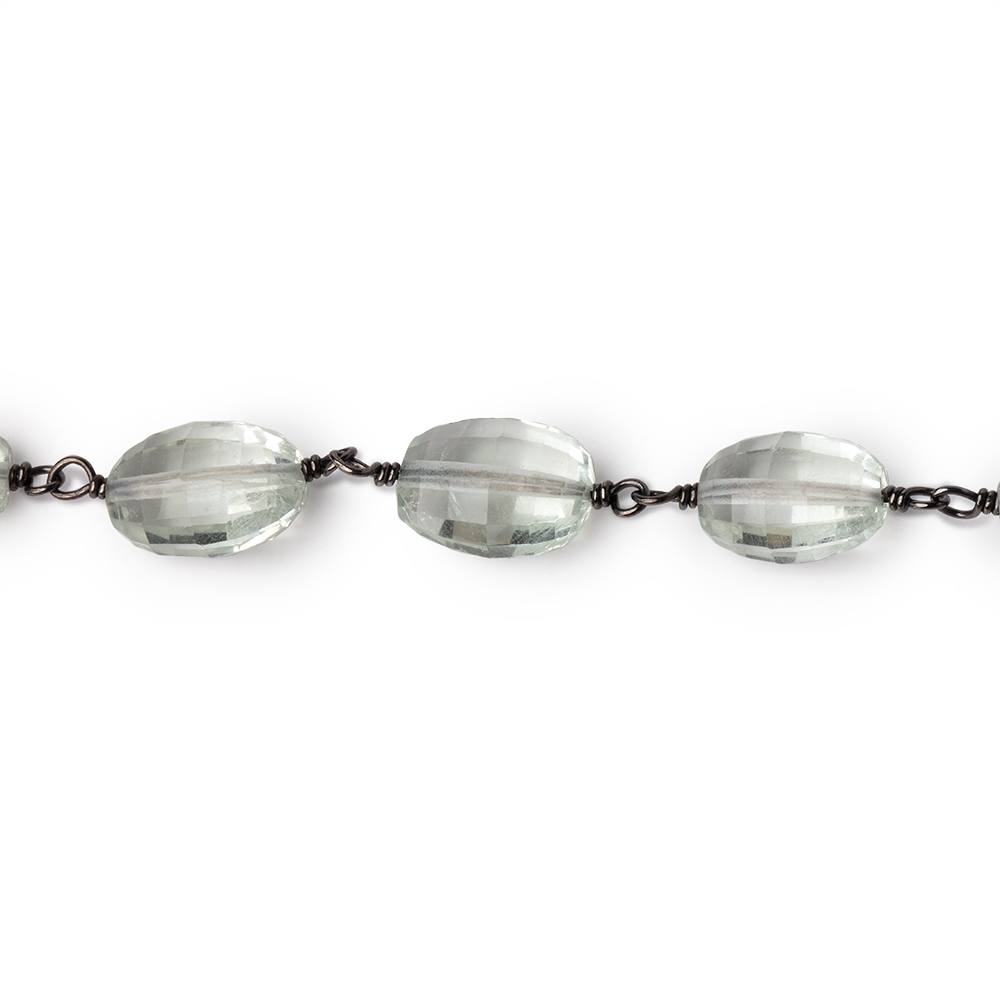 6-8mm Prasiolite Faceted Oval Beads on Black Gold over .925 Silver Chain - Beadsofcambay.com