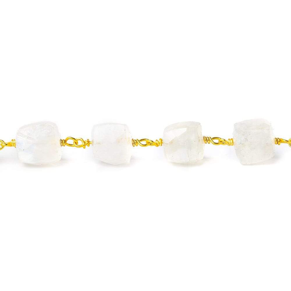 6-8mm Rainbow Moonstone faceted cube Vermeil Chain by the foot - Beadsofcambay.com
