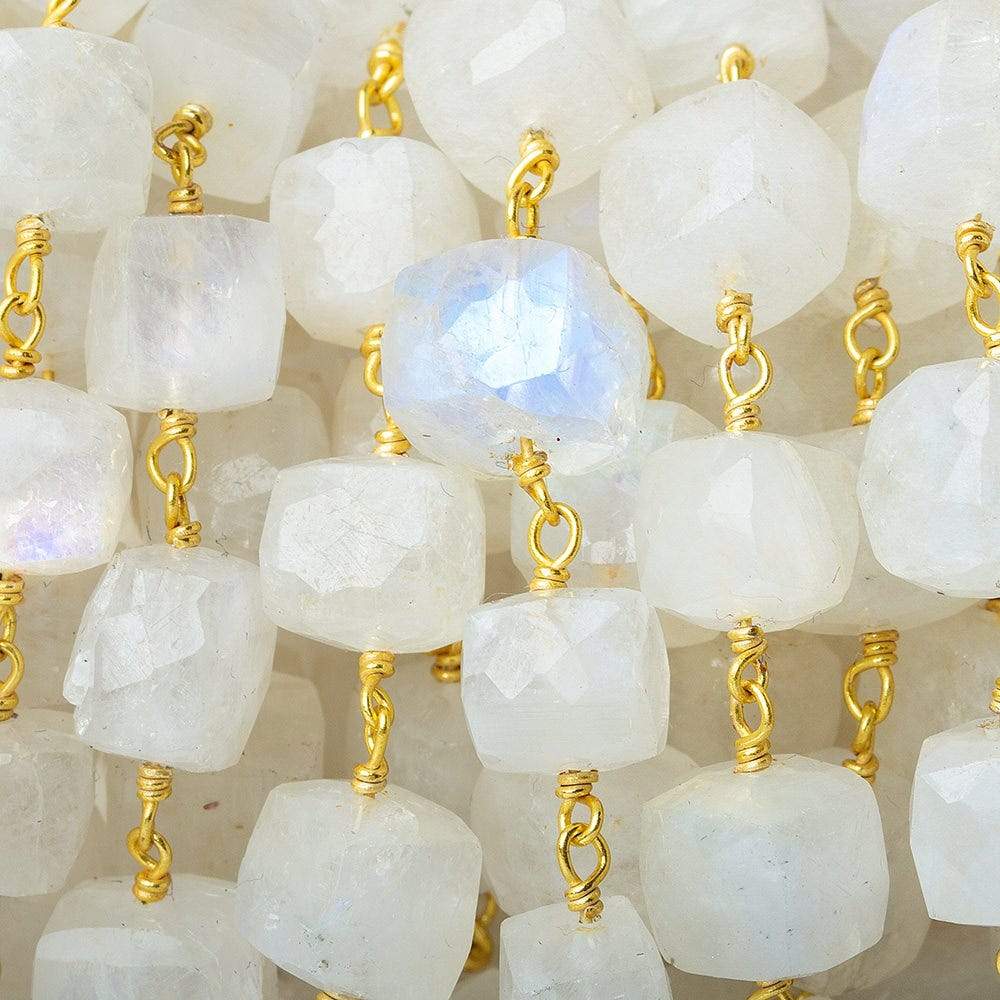 6-8mm Rainbow Moonstone faceted cube Vermeil Chain by the foot - Beadsofcambay.com