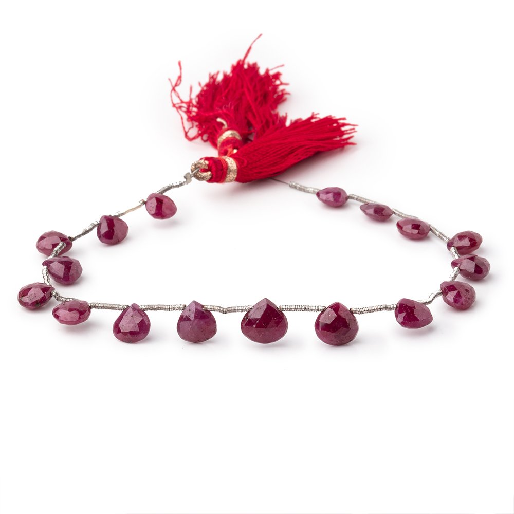 6-8mm Ruby Faceted Heart Beads 7 inch 17 pieces AA - Beadsofcambay.com
