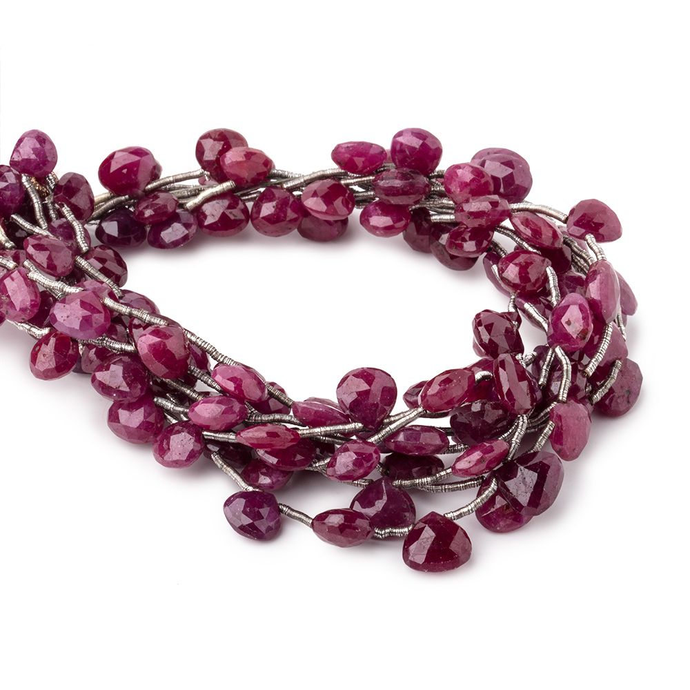 6-8mm Ruby Faceted Heart Beads 7 inch 17 pieces AA - Beadsofcambay.com
