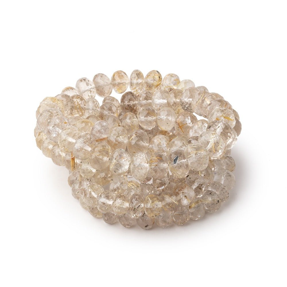 6-8mm Rutilated Quartz Faceted Rondelle Beads 16 inch 83 pieces - Beadsofcambay.com