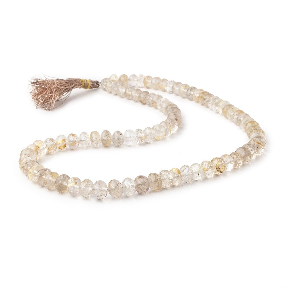 6-8mm Rutilated Quartz Faceted Rondelle Beads 16 inch 83 pieces - Beadsofcambay.com