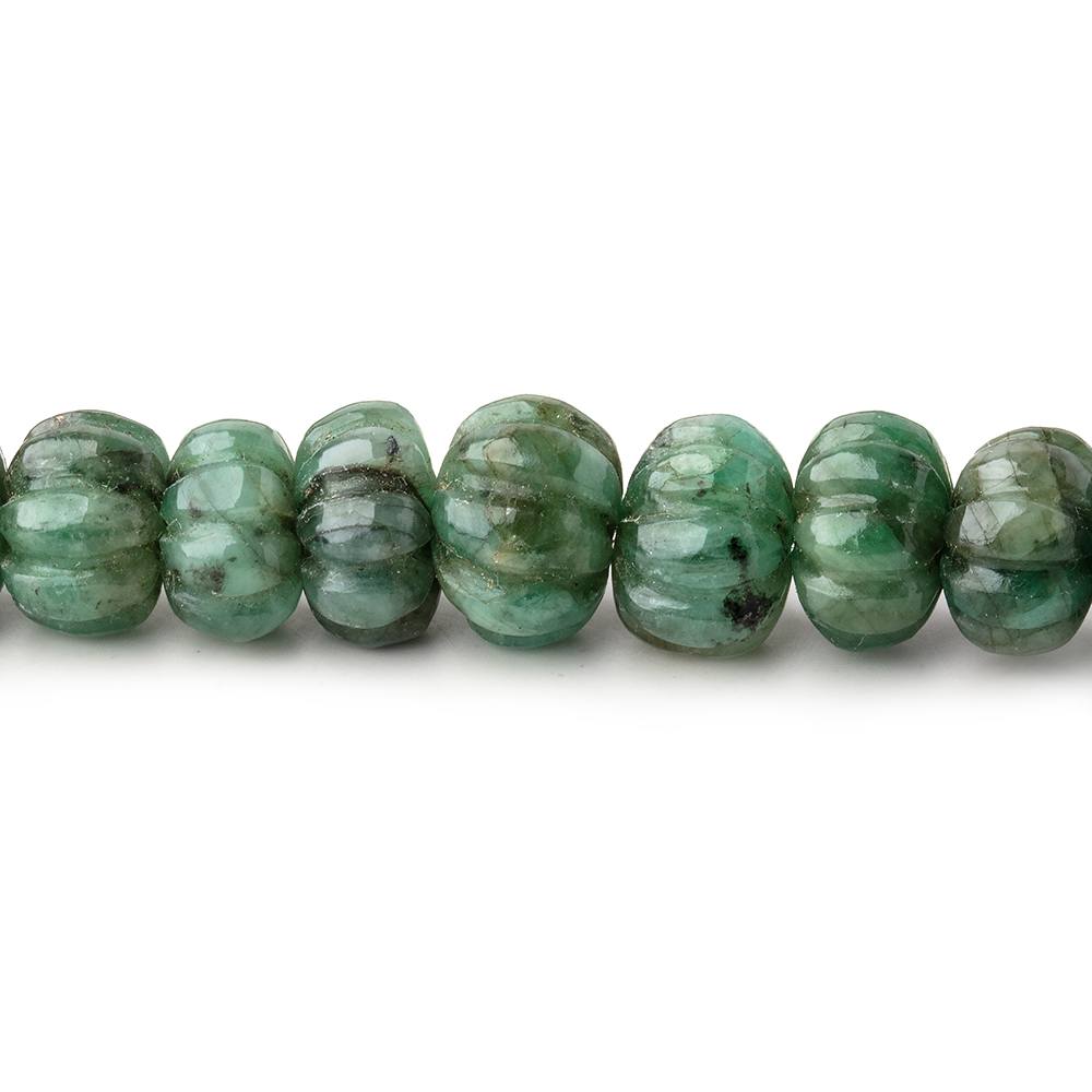 6-9.5mm Brazilian Emerald Carved Melon Rondelle Beads 18 inch 86 pieces - Beadsofcambay.com
