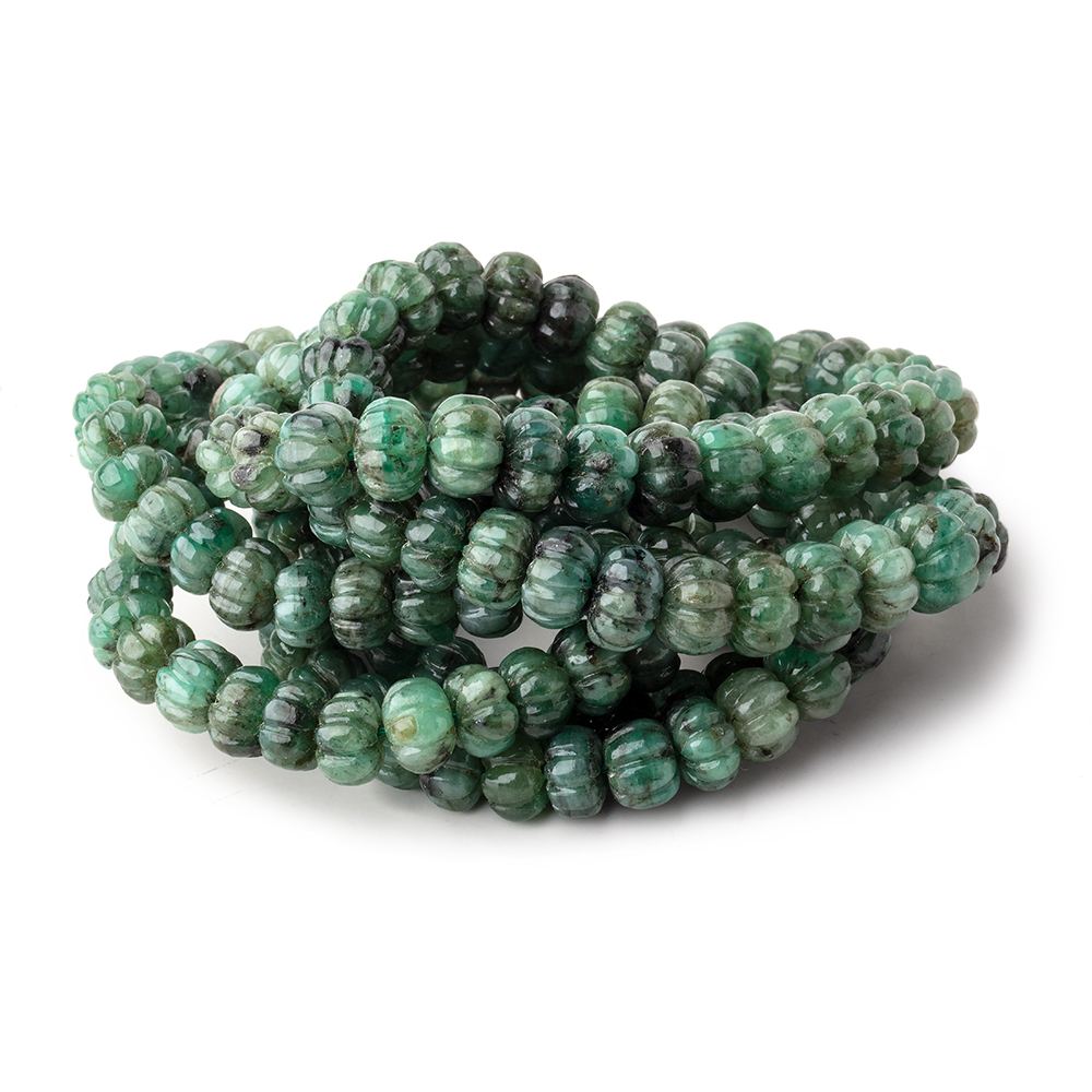 6-9.5mm Brazilian Emerald Carved Melon Rondelle Beads 18 inch 86 pieces - Beadsofcambay.com