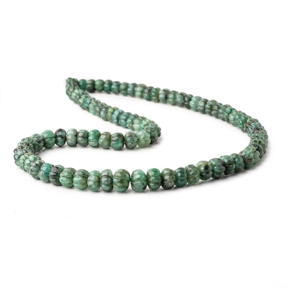 6-9.5mm Brazilian Emerald Carved Melon Rondelle Beads 18 inch 86 pieces - Beadsofcambay.com