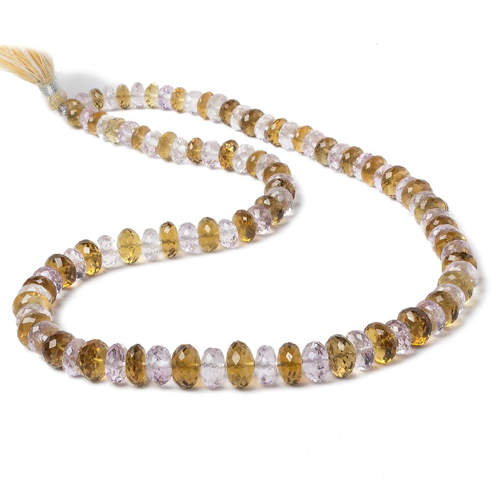 6-9.5mm Pink Amethyst & Whiskey Quartz faceted rondelles 98 beads 17 inch - Beadsofcambay.com