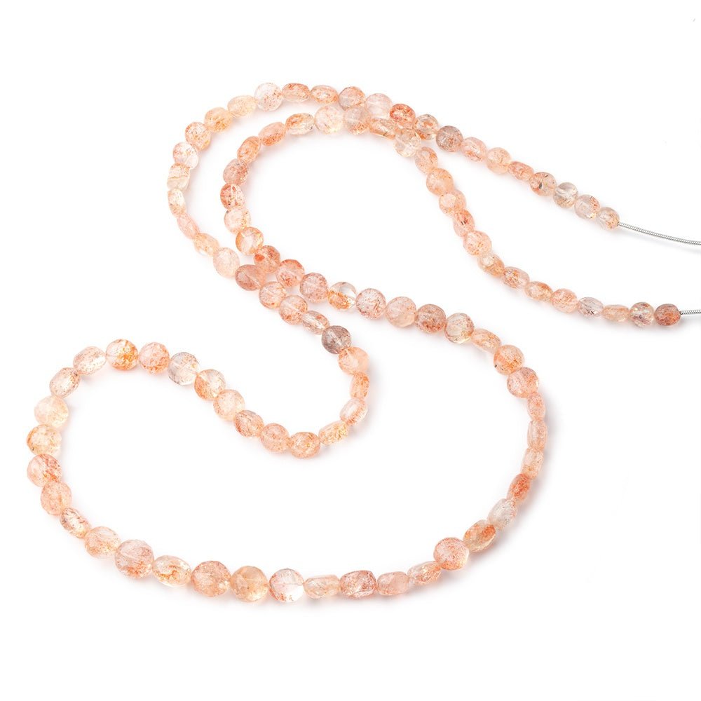 6-9.5mm Sunstone Faceted Puffy Coin Beads 29 inch 100 pieces AAA - Beadsofcambay.com