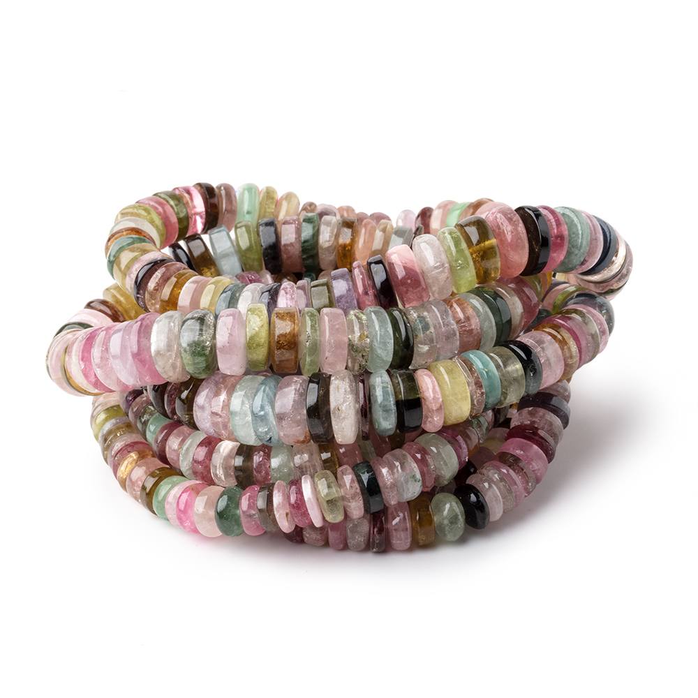 6-9mm Multi Color Tourmaline plain rondelles 18 inches 180 beads - Beadsofcambay.com