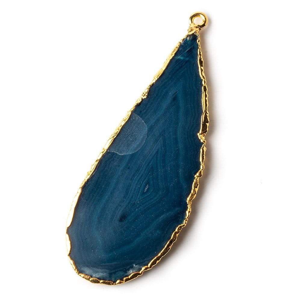 60x25mm Gold Leafed Aegean Blue Agate Focal Pendant 1 piece - Beadsofcambay.com