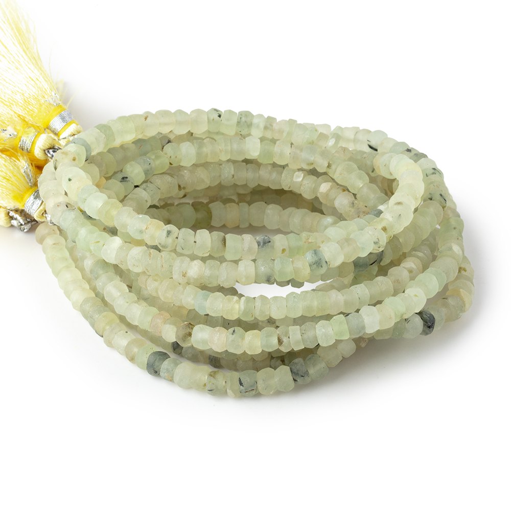 4-5mm Frosted Prehnite Plain Rondelle Beads 13 inch 118 pieces - BeadsofCambay.com