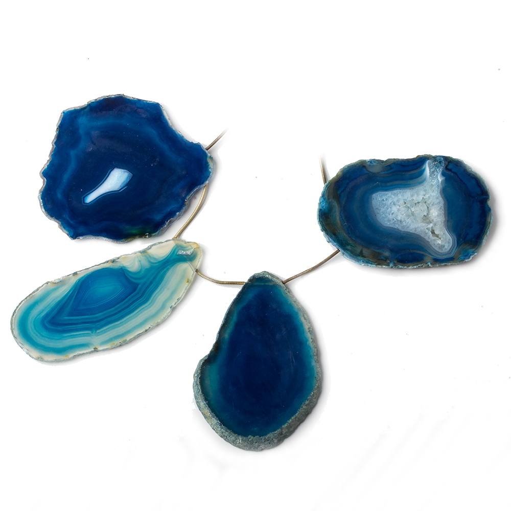61x59-67x44mm Aegean Blue Agate Polished Slice Beads 4 unstrung pieces - Beadsofcambay.com