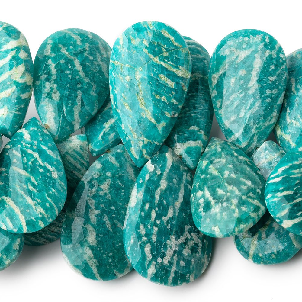 23x15-33x20mm Russian Amazonite Faceted Pear Beads 7 inch 35 pieces - BeadsofCambay.com