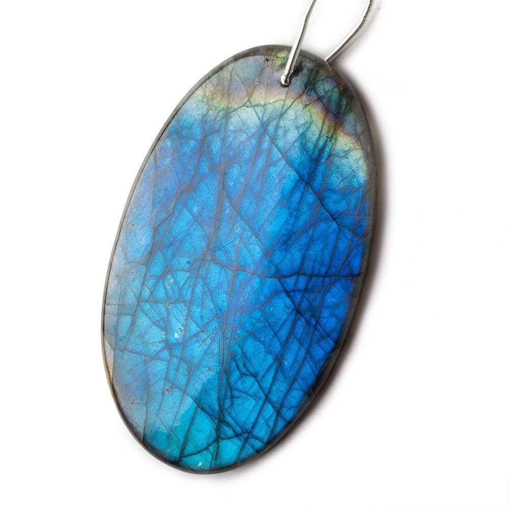 62x36x7mm Neon Blue Labradorite plain oval focal bead 1 piece AAA - Beadsofcambay.com