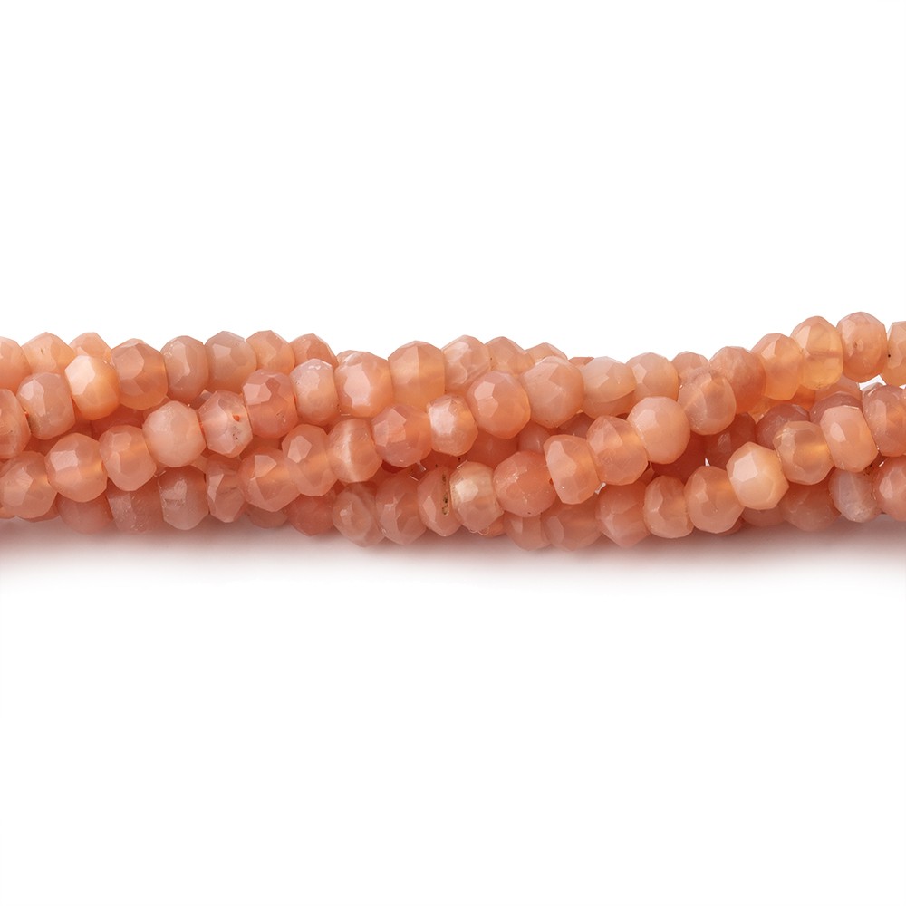 4mm Angel Skin Peach Moonstone faceted rondelles 12.5 inch 117 pieces - BeadsofCambay.com