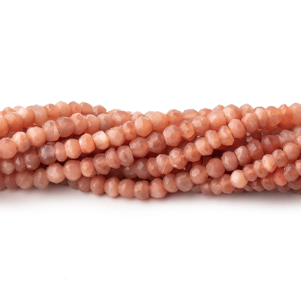 4mm Dark Angel Skin Peach Moonstone faceted rondelles 12.5 inch 111 beads - BeadsofCambay.com